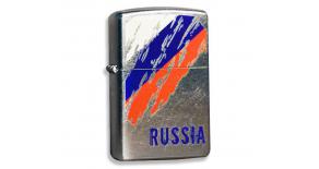 Зажигалка ZIPPO Russia Flag, с покрытием Street Chrome™, латунь/сталь, серебристая, 36x12x56 мм